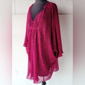 Diane Von Furstenberg Fuchsia Pink Patterned V-Neck Tunic